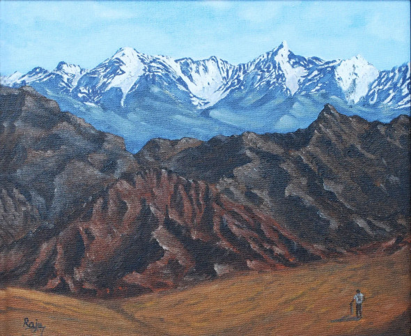 Mountain Majesty (ART-1302-114790) - Handpainted Art Painting - 12in X 10in