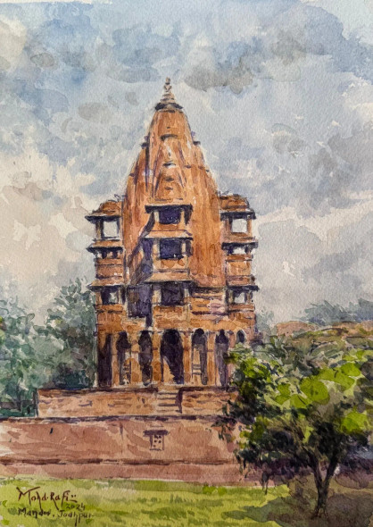 Timeless Stones – Mandore, Jodhpur (ART-15644-114961) - Handpainted Art Painting - 9in X 12in