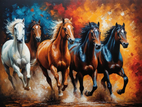 Abstract Running Horses Painting (ART-3319-114944) - Handpainted Art Painting - 36in X 30in