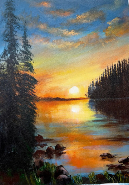 Golden Sunset (ART-16470-114851) - Handpainted Art Painting - 14in X 20in