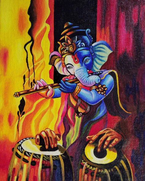 Ganpati (ART-16432-114920) - Handpainted Art Painting - 8in X 10in