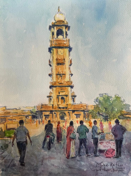 Ghanta Ghar — Jodhpur (ART-15644-114960) - Handpainted Art Painting - 9in X 12in