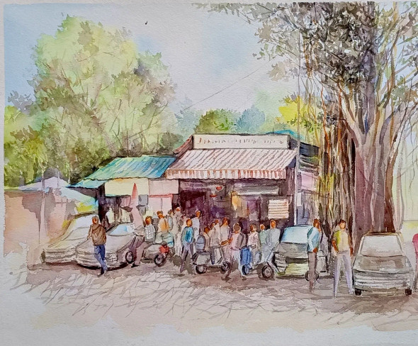 NARIMAN POINT (ART-17504-114839) - Handpainted Art Painting - 24in X 17in