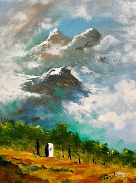 Journey To The Mountain Summit (ART-16470-114931) - Handpainted Art Painting - 16in X 22in