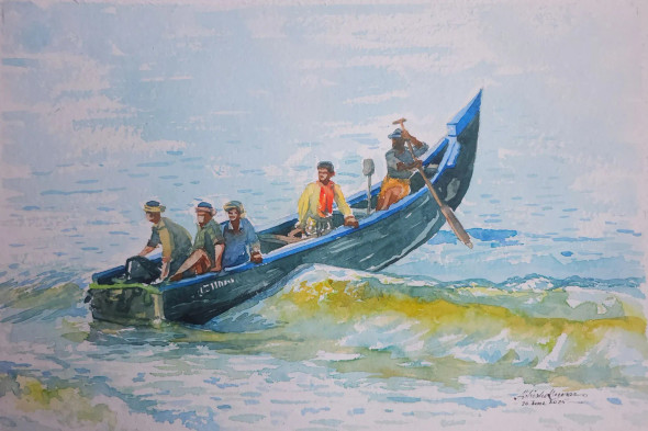 The Boat (ART-17458-114868) - Handpainted Art Painting - 21in X 14in