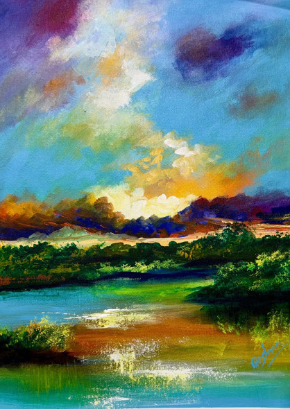 Abstract Landscape Painting (ART-16470-114863) - Handpainted Art Painting - 14in X 20in