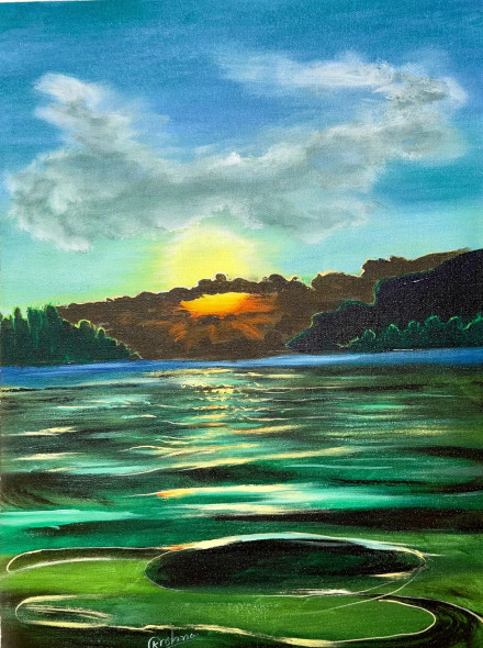 Serenity At Sunset (ART-16470-114957) - Handpainted Art Painting - 16in X 22in