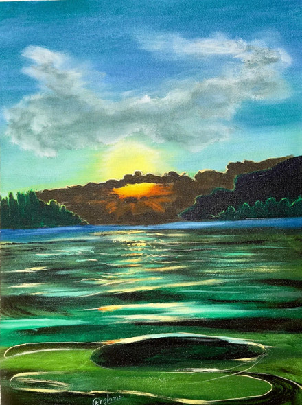 Serenity At Sunset (ART-16470-114957) - Handpainted Art Painting - 14in X 20in
