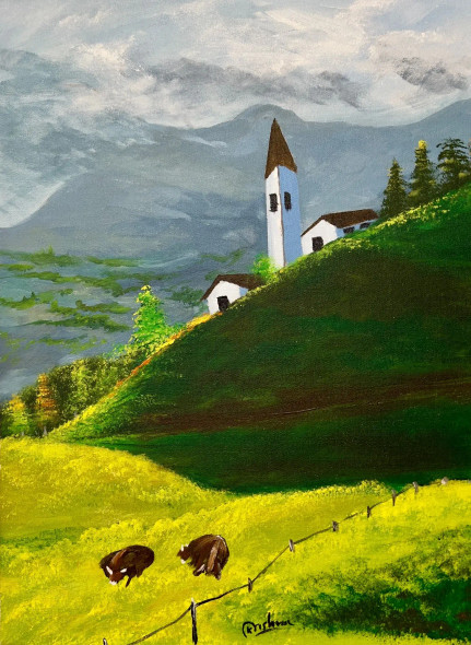 Peaceful Alpine Haven (ART-16470-114956) - Handpainted Art Painting - 14in X 20in