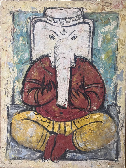Ganesha In Layers (ART-17525-114989) - Handpainted Art Painting - 18in X 24in