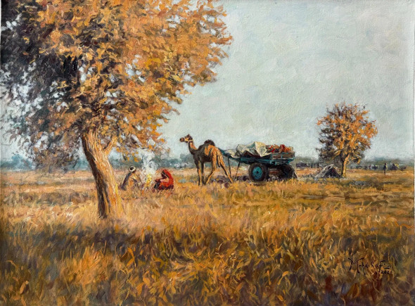 Golden Hues Of The Desert Life (ART-15644-114998) - Handpainted Art Painting - 24in X 18in