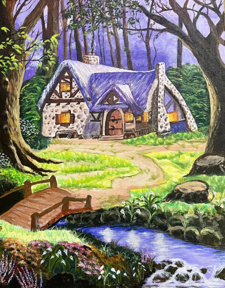 Cottage Of Quiet Dreams (ART-17525-114990) - Handpainted Art Painting - 16in X 20in
