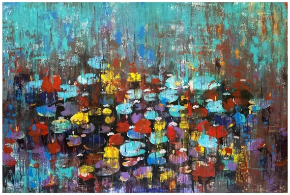 Waterlily-009 (ART-16405-115065) - Handpainted Art Painting - 72in X 48in