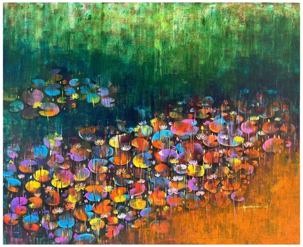 Waterlily-0028 (ART-16405-115060) - Handpainted Art Painting - 60in X 48in