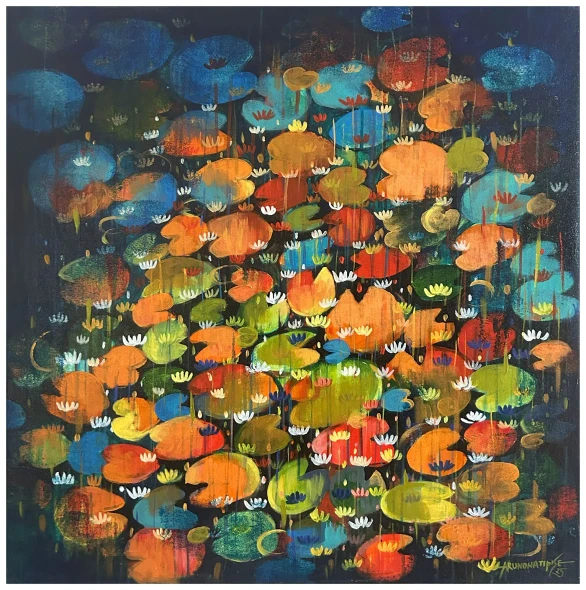 Waterlily-0035 (ART-16405-115054) - Handpainted Art Painting - 30in X 30in