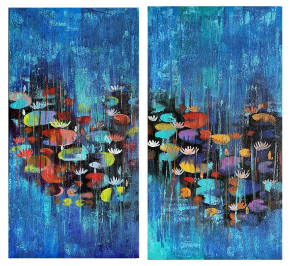 Waterlily-0022 (ART-16405-115064) - Handpainted Art Painting - 12in X 24in