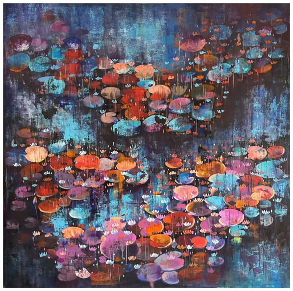 Waterlily-0039 (ART-16405-115051) - Handpainted Art Painting - 48in X 48in