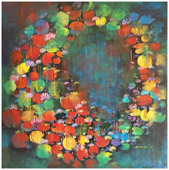Waterlily-0030 (ART-16405-115058) - Handpainted Art Painting - 48in X 48in
