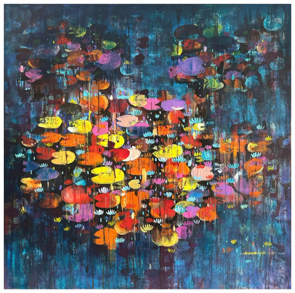 Waterlily-0031 (ART-16405-115057) - Handpainted Art Painting - 36in X 36in