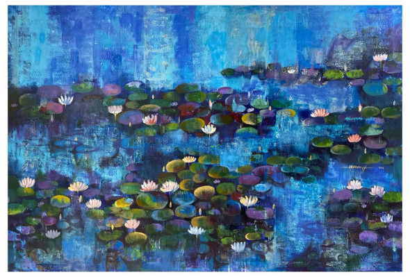 Waterlily-006 (ART-16405-115066) - Handpainted Art Painting - 72in X 48in