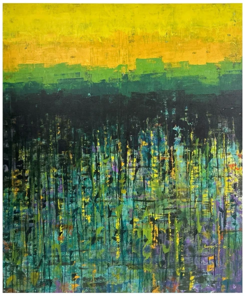 Showered Land Of Flowers (ART-8069-115072) - Handpainted Art Painting - 48in X 60in