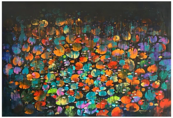 Waterlily-0036 (ART-16405-115053) - Handpainted Art Painting - 72in X 48in