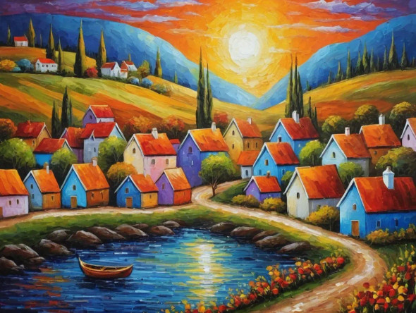Heaven View Of Mountains Landscapes Painting (ART-3319-115092) - Handpainted Art Painting - 36in X 30in