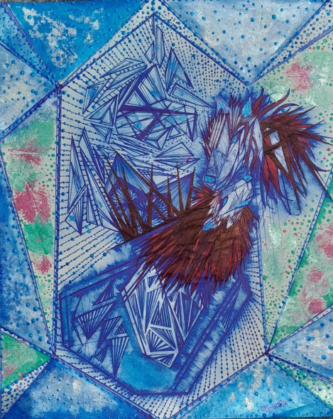 Wolves In Eternal Love: Abstract Gaze (ART-17511-115099) - Handpainted Art Painting - 11in X 13in