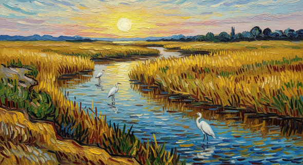 The Delta Dances In Sunlight (135841) (PRT-15697-115196) - Canvas Art Print - 60in X 33in