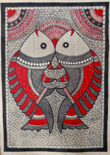 Madhubani (ART-16116-115200) - Handpainted Art Painting - 11in X 15in