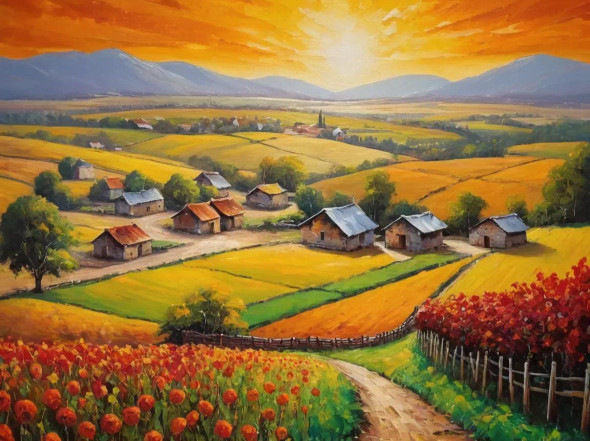 Heaven View Of Nature Landscape Scenery Painting (ART-3319-115297) - Handpainted Art Painting - 48in X 30in