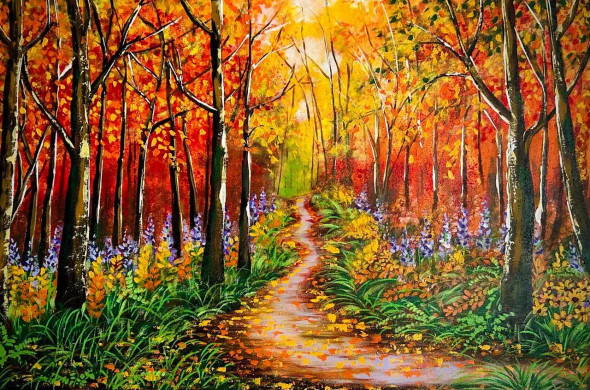 Golden Whisper Of Autumn (ART-7381-115231) - Handpainted Art Painting - 36in X 24in