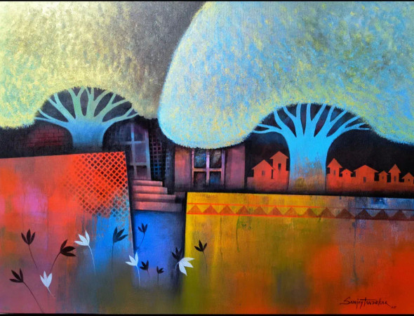 Village Beauty 3 (ART-3298-115334) - Handpainted Art Painting - 48in X 36in