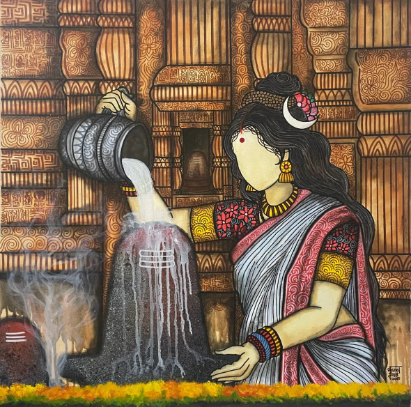 Maheshwari (ART-7129-115259) - Handpainted Art Painting - 32in X 32in