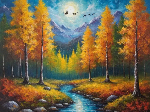 Nature's Heaven Landscape Scenery Painting (ART-3319-115298) - Handpainted Art Painting - 40in X 30in