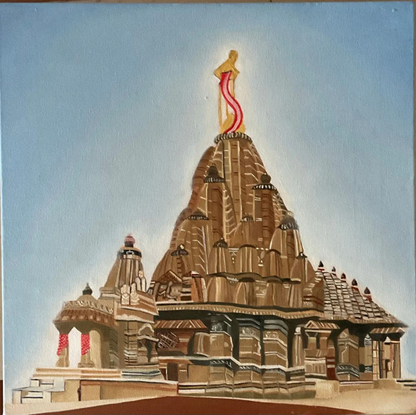 Shri Girnar Tirth (ART-17478-115290) - Handpainted Art Painting - 18in X 18in