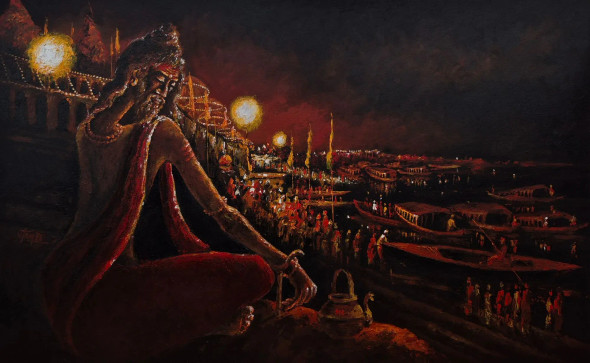 Holy Dreams (ART-8444-115225) - Handpainted Art Painting - 48in X 30in
