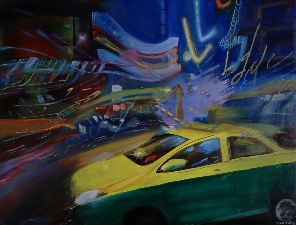 Bangkok In Motion (ART-17592-115331) - Handpainted Art Painting - 24in X 18in