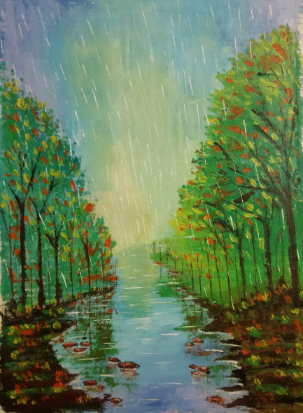 Whispers Of Rain (ART-16710-115336) - Handpainted Art Painting - 18in X 24in