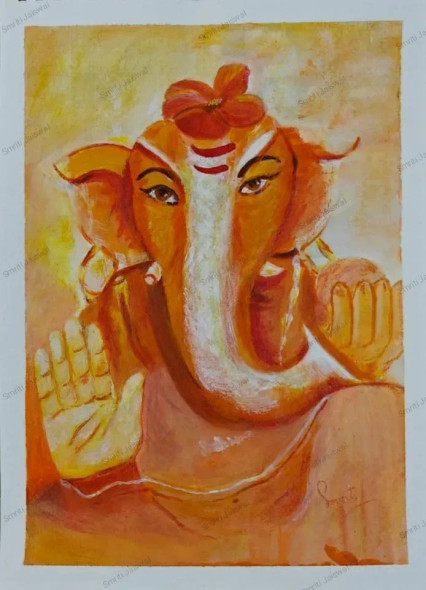 Ganesha (ART-17608-115329) - Handpainted Art Painting - 8in X 12in