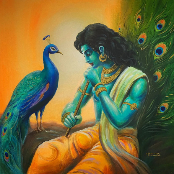 Krishna (ART-3512-115289) - Handpainted Art Painting - 30in X 30in