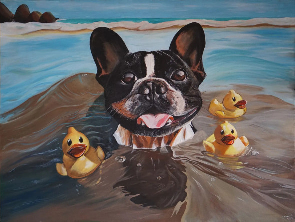 Frenchie Tide (ART-17592-115333) - Handpainted Art Painting - 40in X 30in