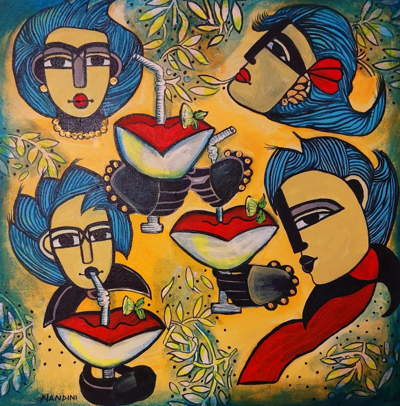 Party Time (ART-5103-115346) - Handpainted Art Painting - 24in X 24in