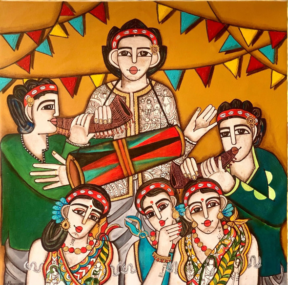 Village Life (ART-5103-115344) - Handpainted Art Painting - 30in X 30in