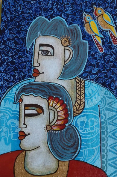 Couple (ART-5103-115347) - Handpainted Art Painting - 12in X 18in