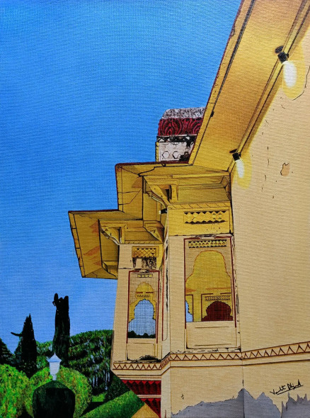 Saheliyon Ki Badi At Dusk (ART-8874-115463) - Handpainted Art Painting - 12in X 16in