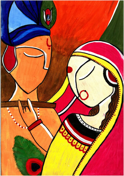 Radha Krishna (ART-17619-115425) - Handpainted Art Painting - 11in X 16in