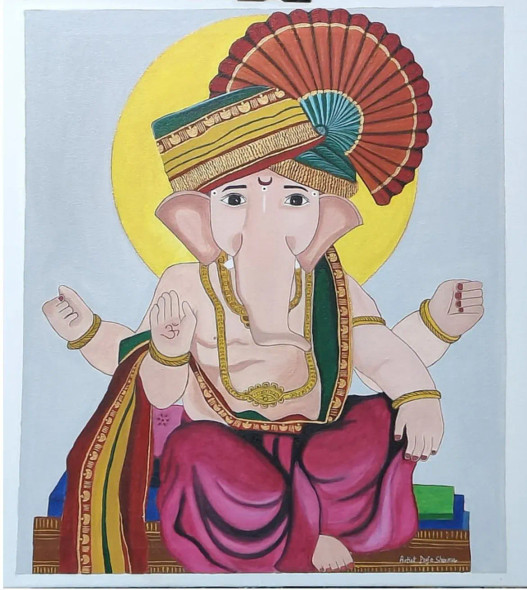Lord Ganesh (ART-17606-115405) - Handpainted Art Painting - 24in X 24in