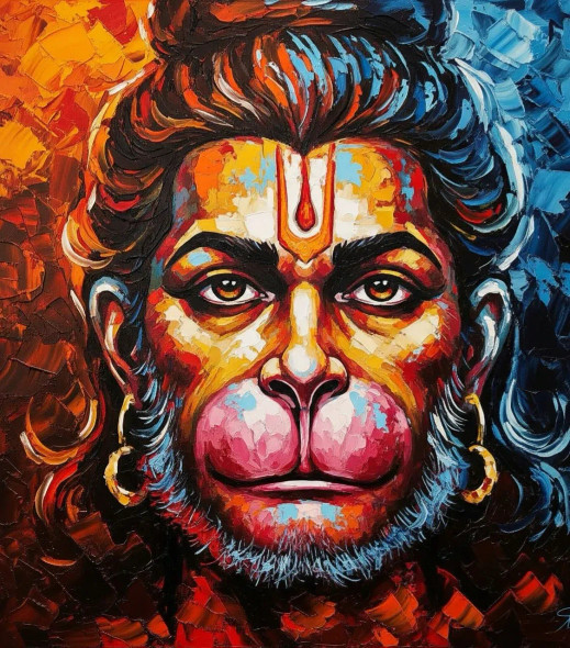 Hanuman Ji Painting (ART-3319-115452) - Handpainted Art Painting - 36in X 36in