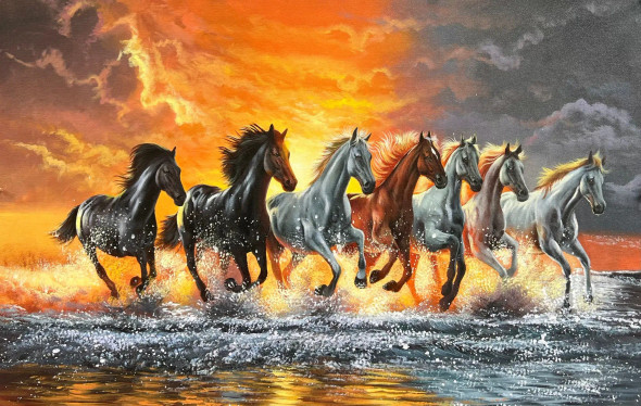 Running Horse Painting (ART-6706-115514) - Handpainted Art Painting - 36in X 24in